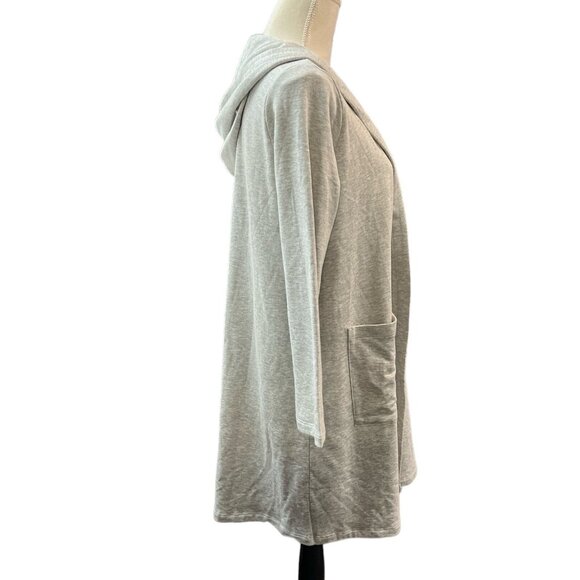 Eileen Fisher  Fleece Cardigan S Gray Hooded Open Front Athleisure Minimalist - Picture 4 of 11